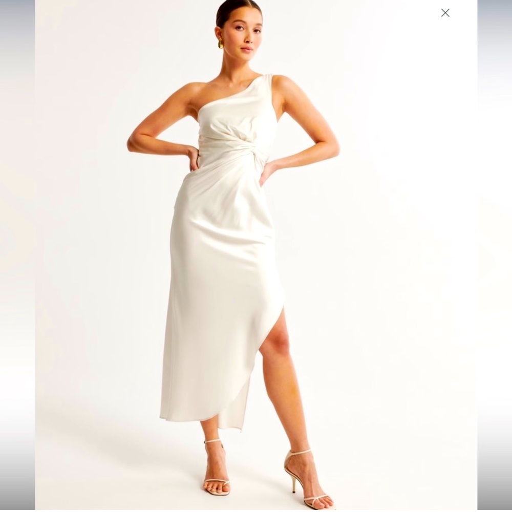 Abercrombie & Fitch One shoulder satin dress ivory/ white